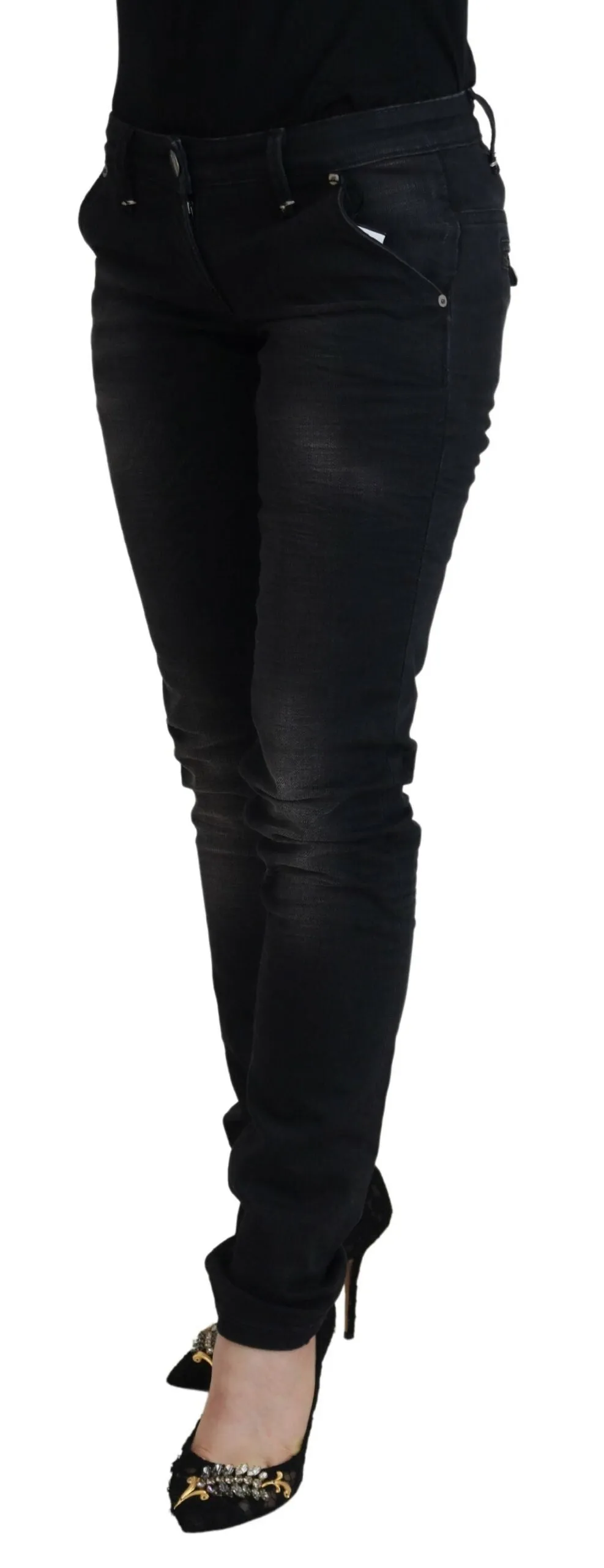 Acht Gewaschene Baumwoll-Skinny Damen Jeans Casual Blau