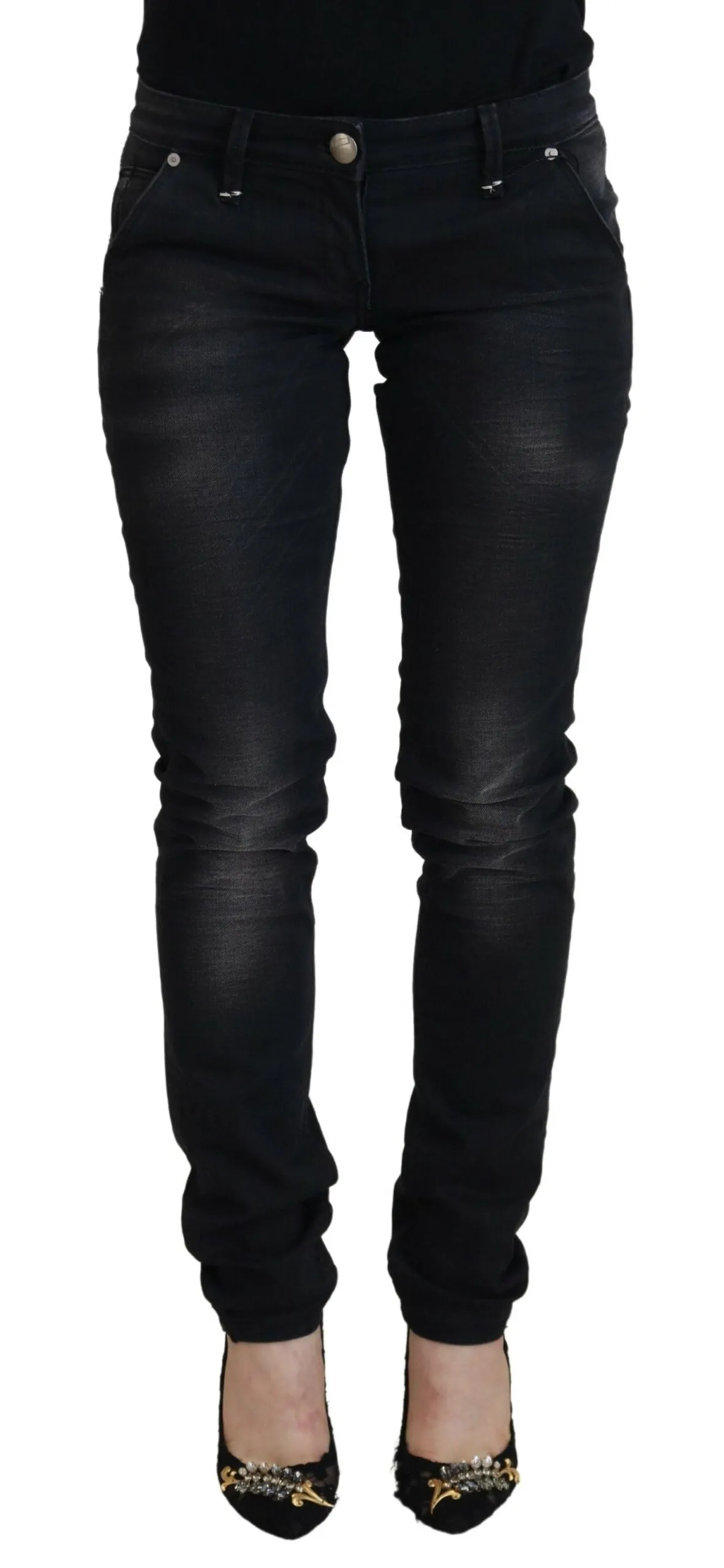 Acht Gewaschene Baumwoll-Skinny Damen Jeans Casual Blau