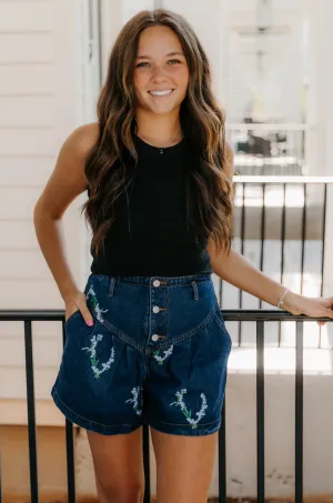 Angelica Bestickte Blumen-Denim-Shorts - Schlussverkauf 40% Rabatt im Warenkorb