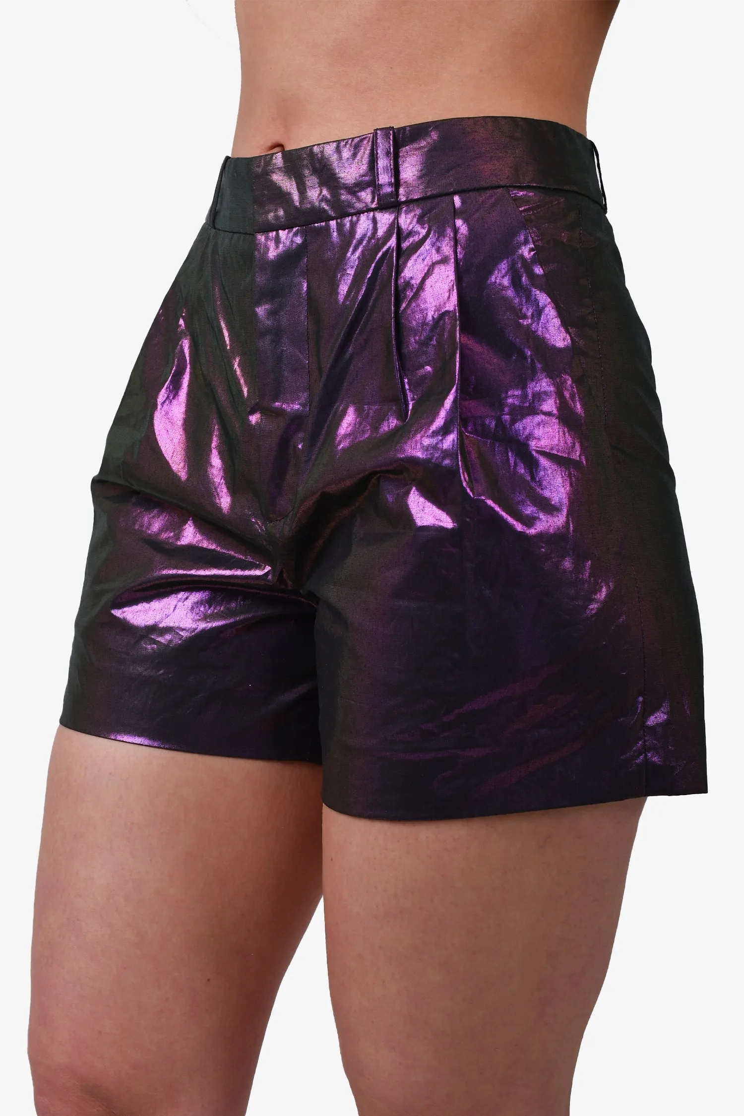 Bereich Lila Schillernde Hochtaillierte Maßgeschneiderte Shorts Größe 4