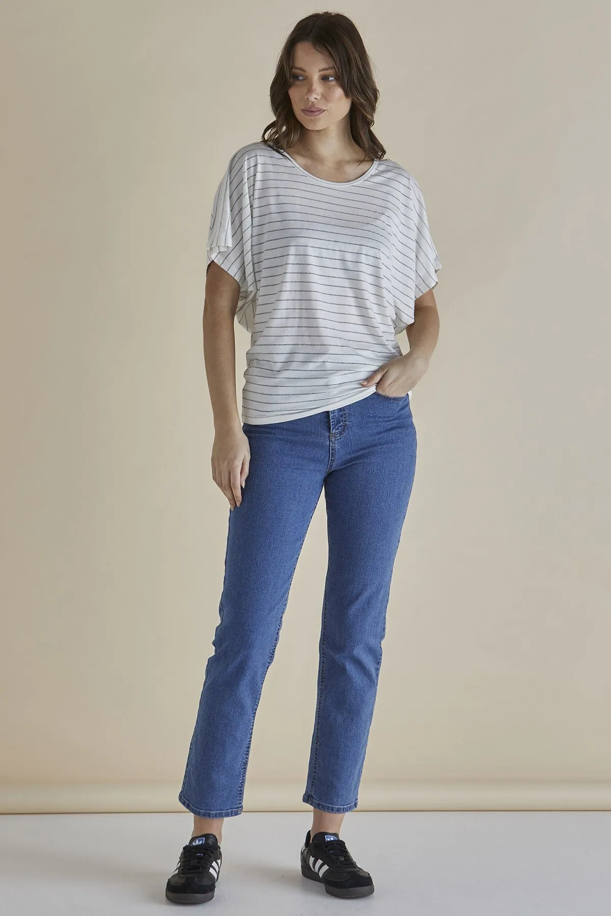Betty Basics Maui T-Shirt Weiß Lurex Streifen