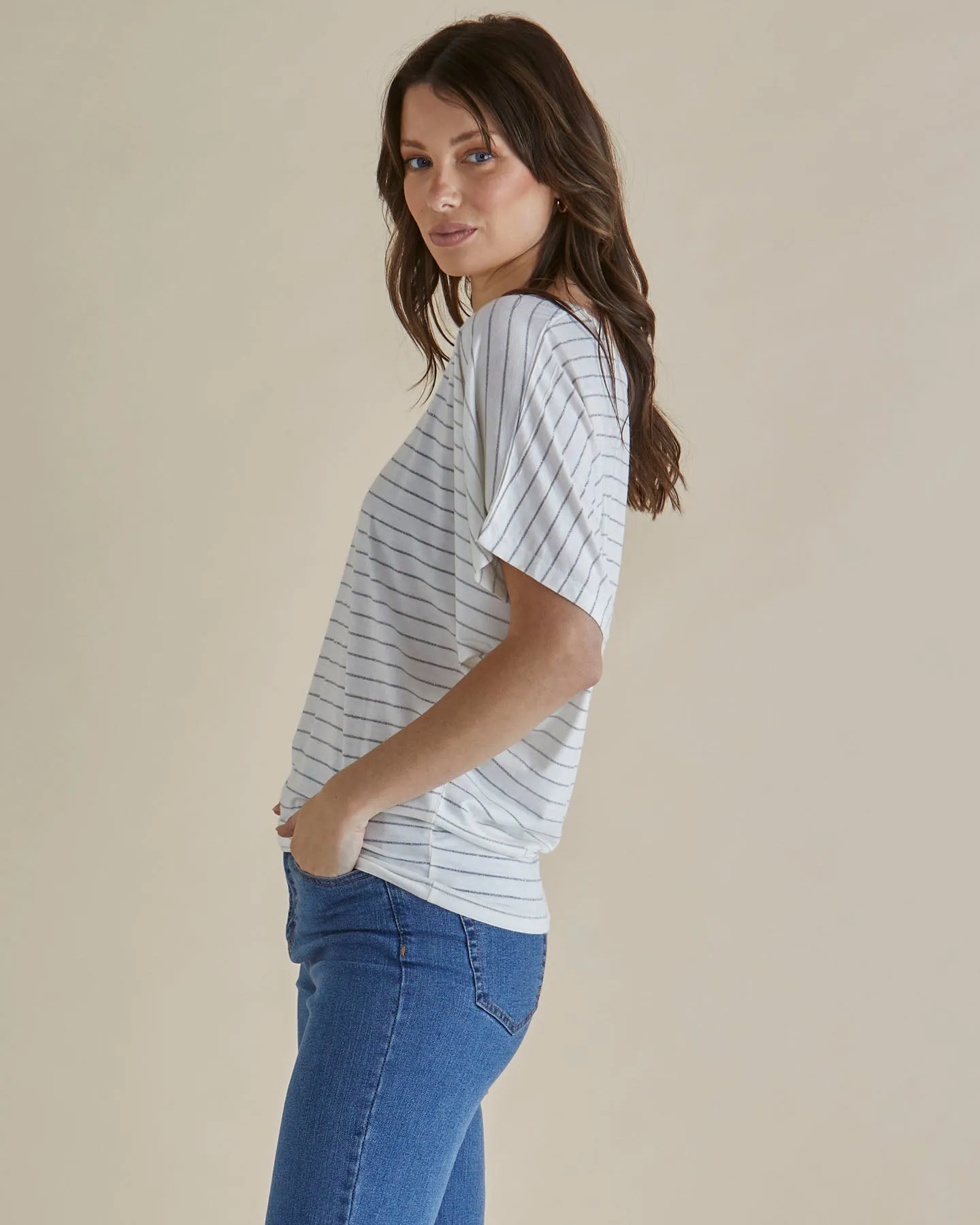Betty Basics Maui T-Shirt Weiß Lurex Streifen