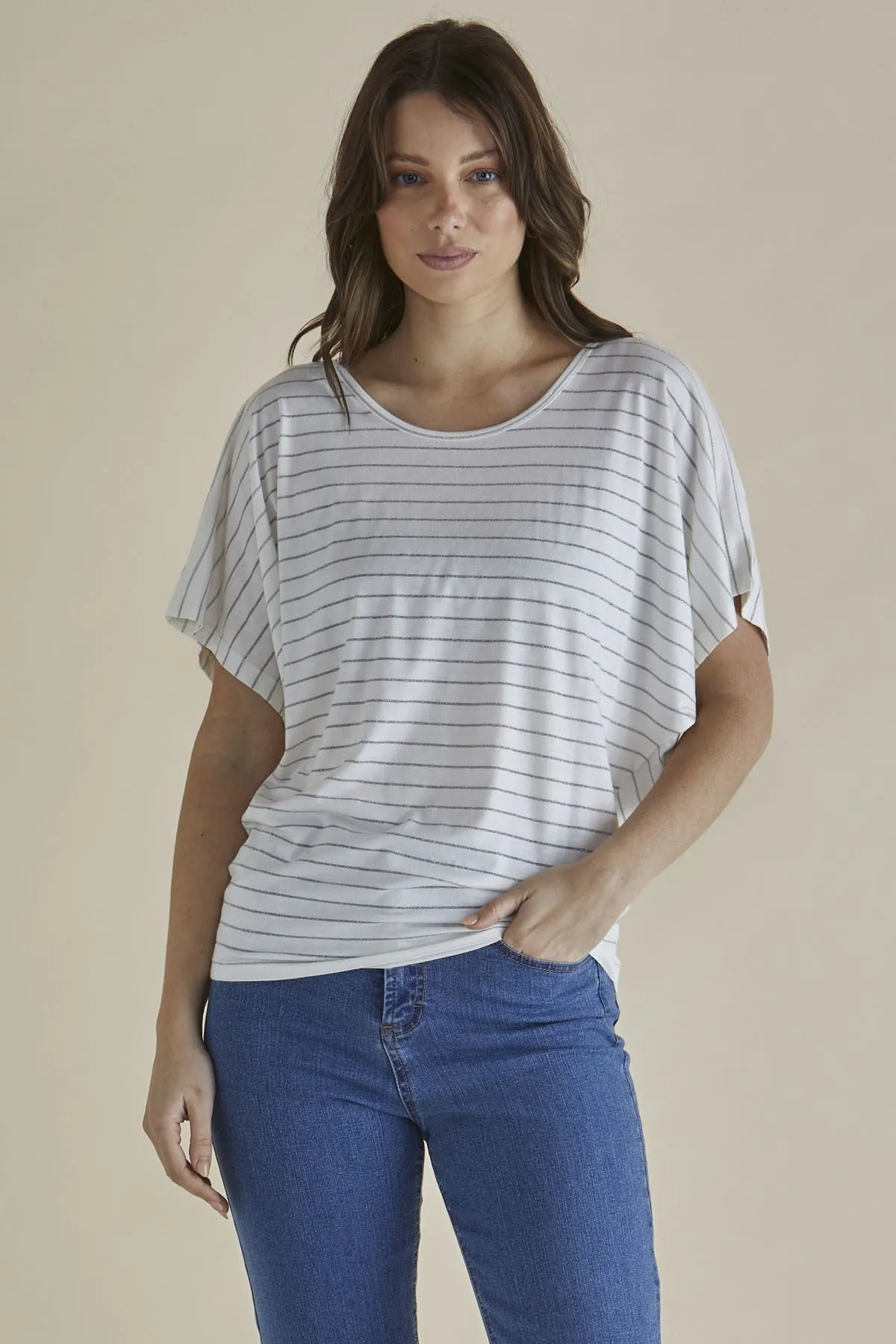 Betty Basics Maui T-Shirt Weiß Lurex Streifen