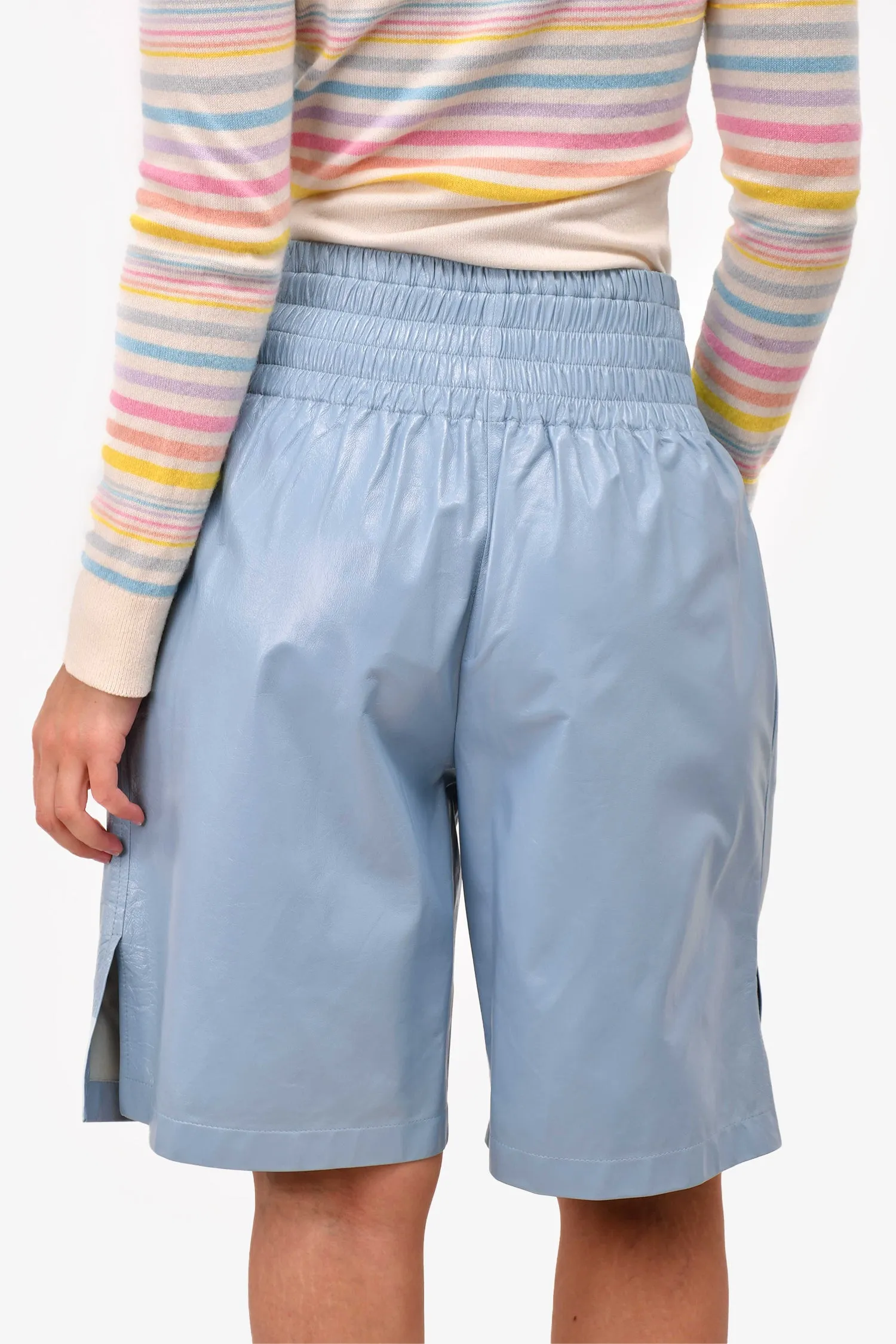 Bottega Veneta 2020 Blaue Leder-Kniebundhose Größe 38
