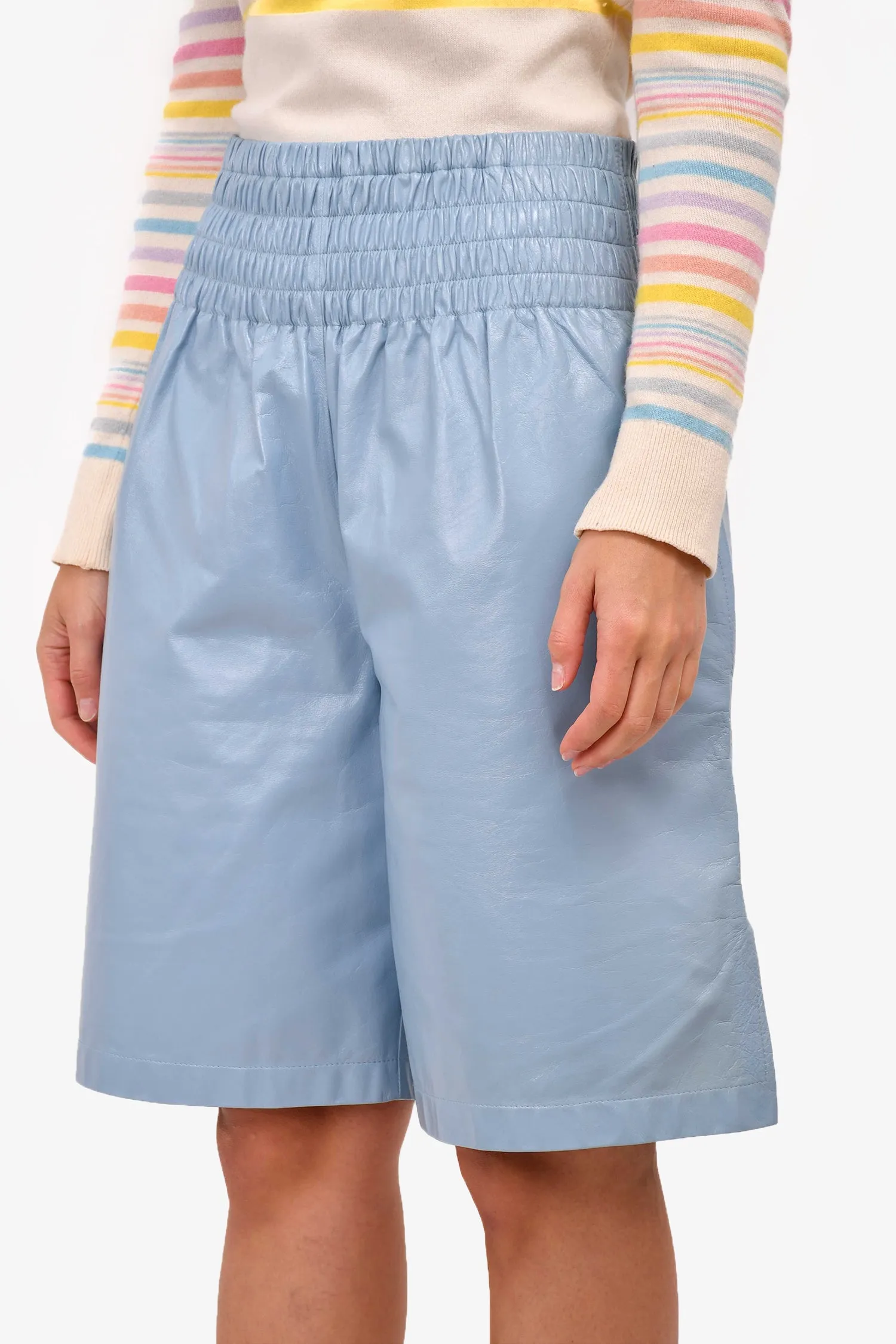 Bottega Veneta 2020 Blaue Leder-Kniebundhose Größe 38