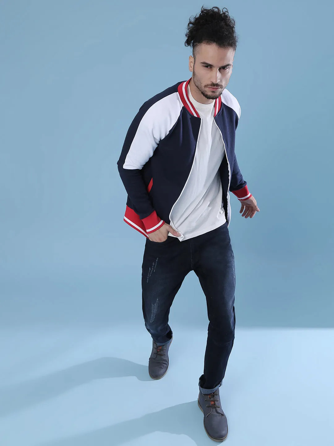 Campus Sutra Herren Langarm Stylische Freizeit-Windjacke Varsity Jacke