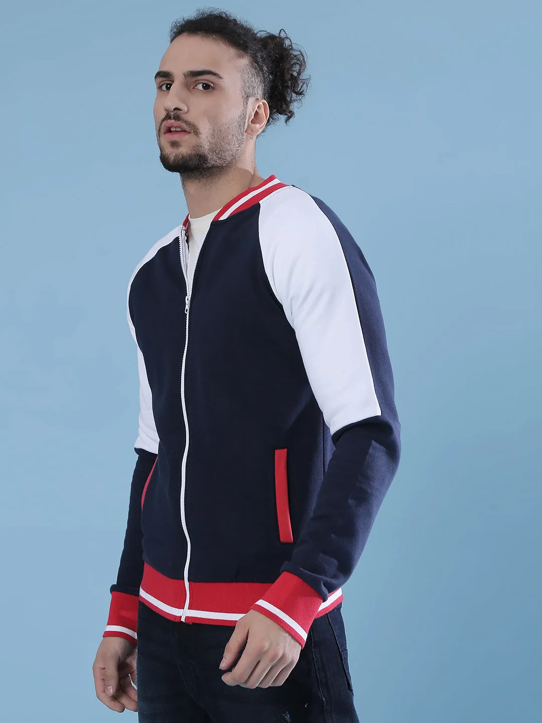 Campus Sutra Herren Langarm Stylische Freizeit-Windjacke Varsity Jacke