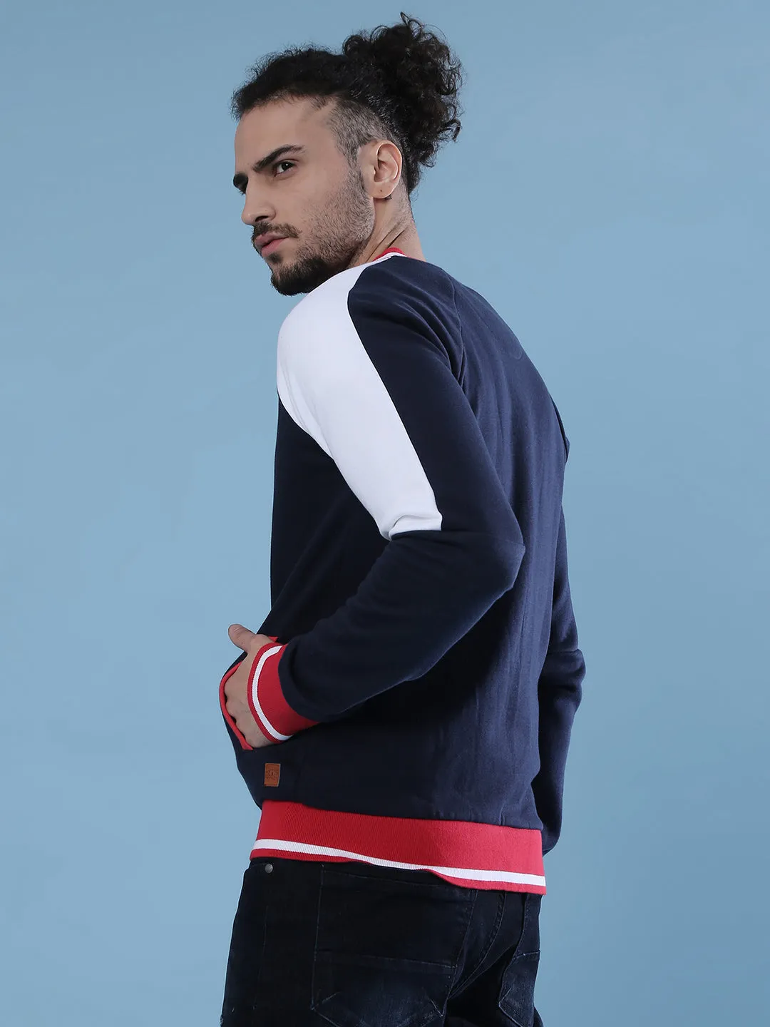 Campus Sutra Herren Langarm Stylische Freizeit-Windjacke Varsity Jacke
