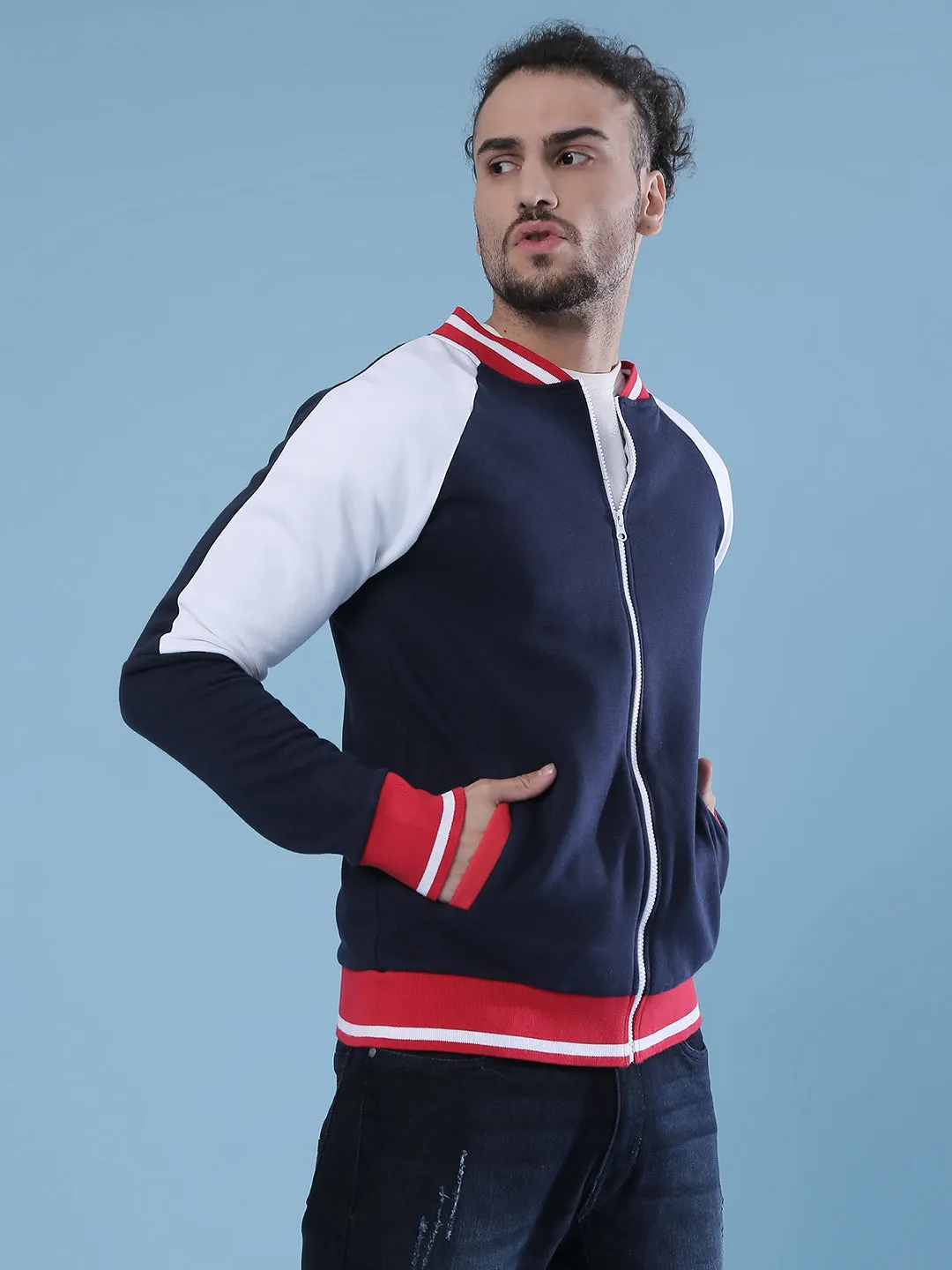 Campus Sutra Herren Langarm Stylische Freizeit-Windjacke Varsity Jacke