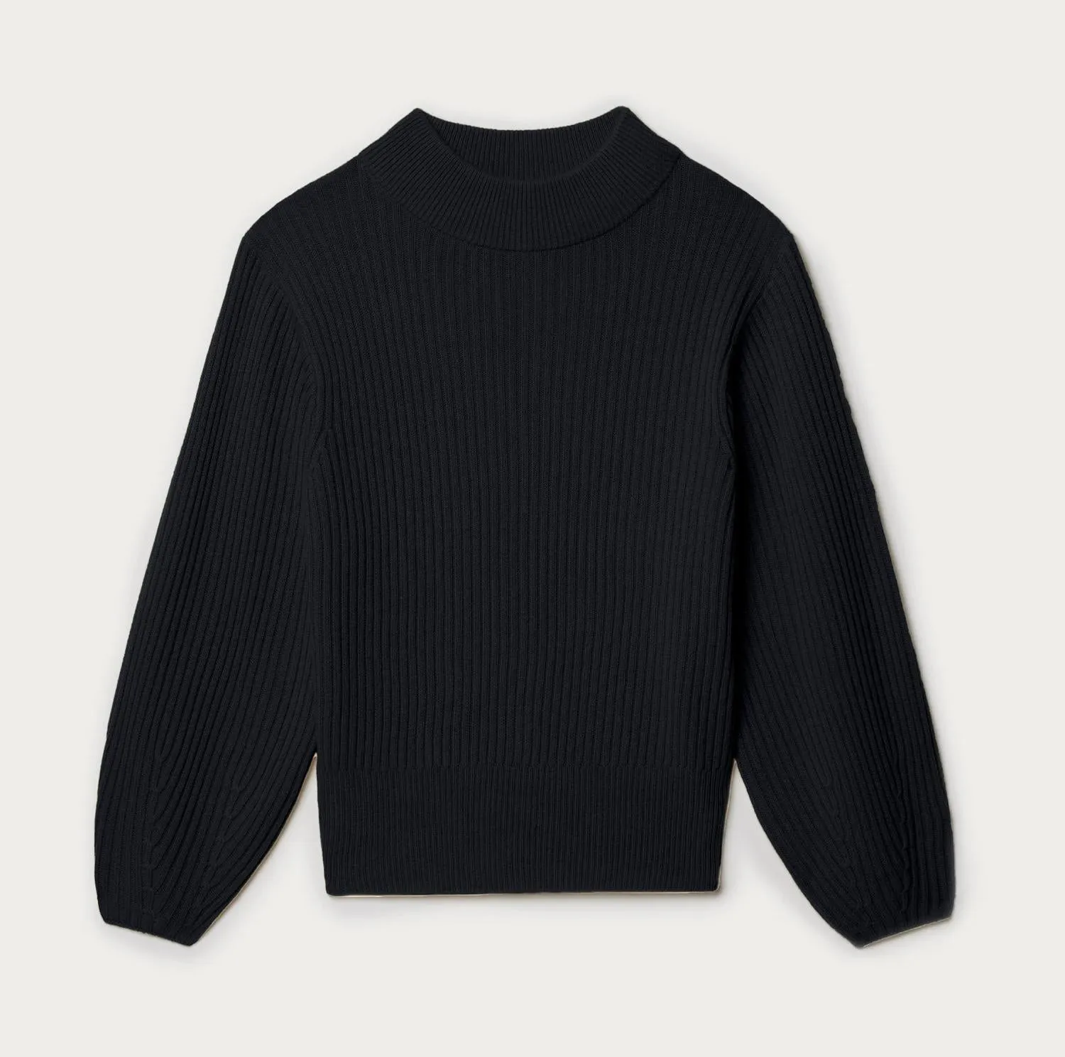 Kaschmir-Mix-Rippstrickpullover in Schwarz
