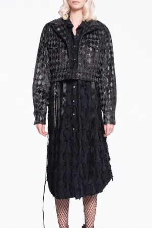 Checkmate Texturierte Vegane Leder Cropped Jacke in Schwarz
