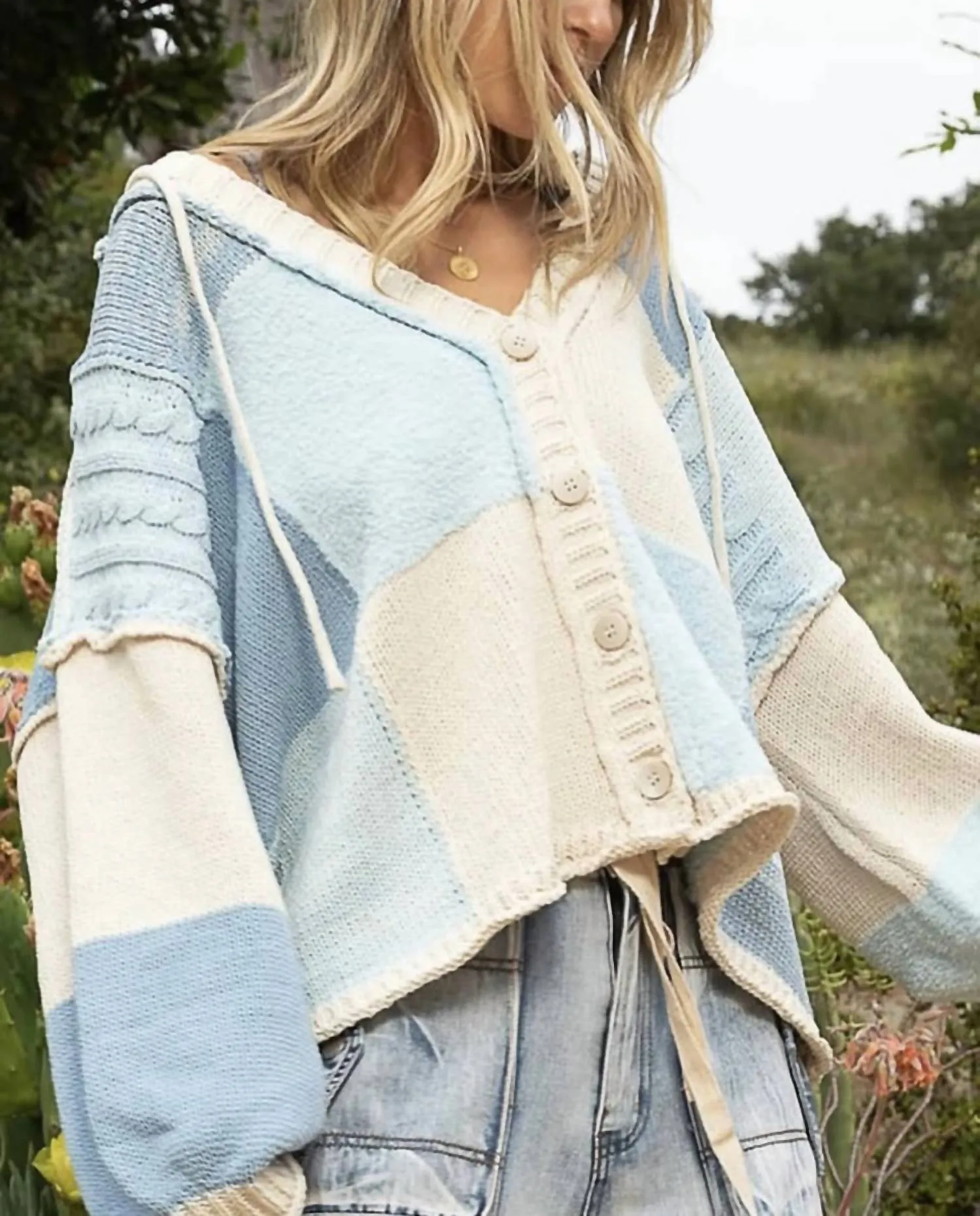 Chenille Cardigan-Pullover in Mandelblau