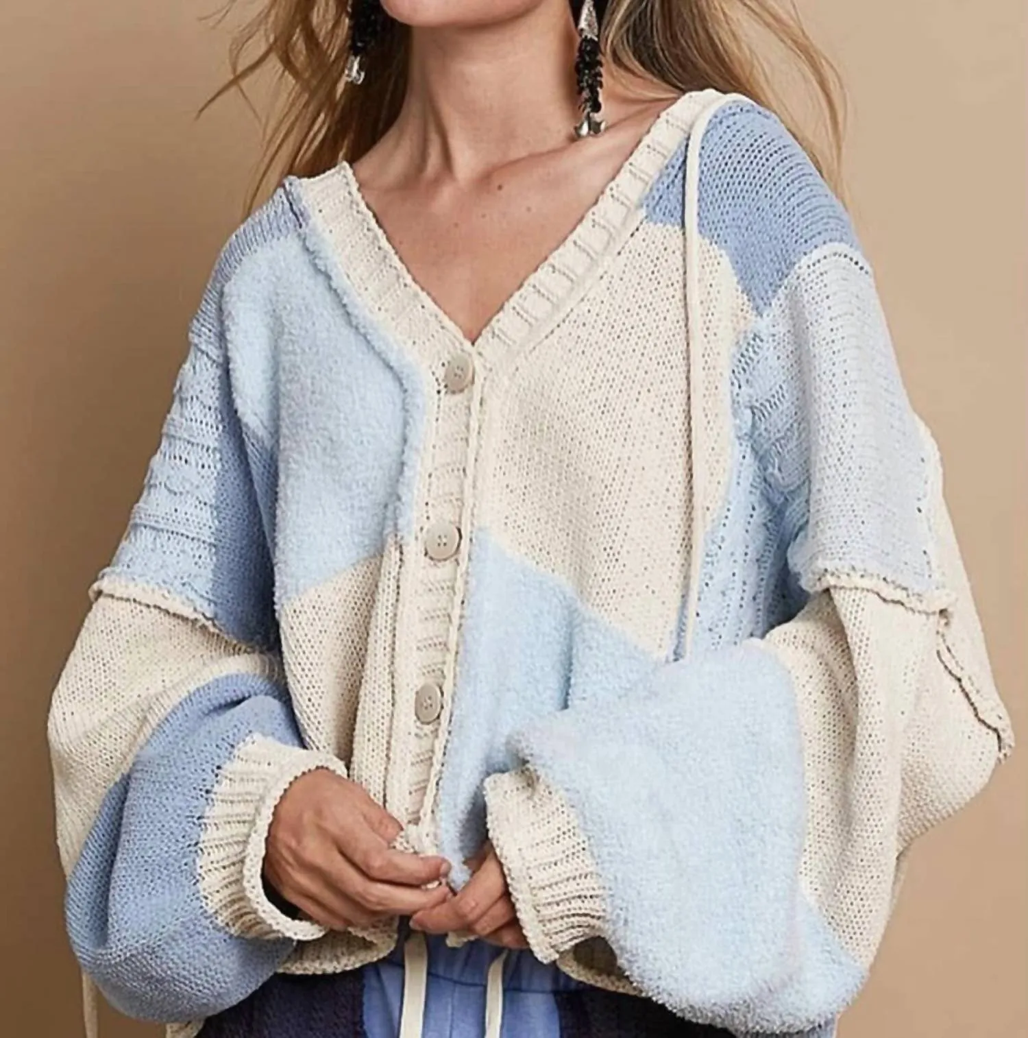 Chenille Cardigan-Pullover in Mandelblau
