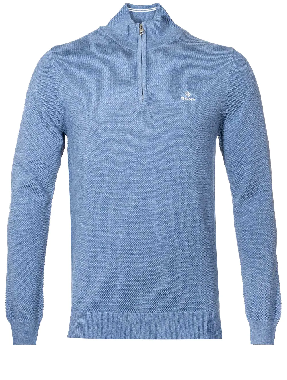 Baumwoll-Piqué-Halbzip in Denim Blue Melange