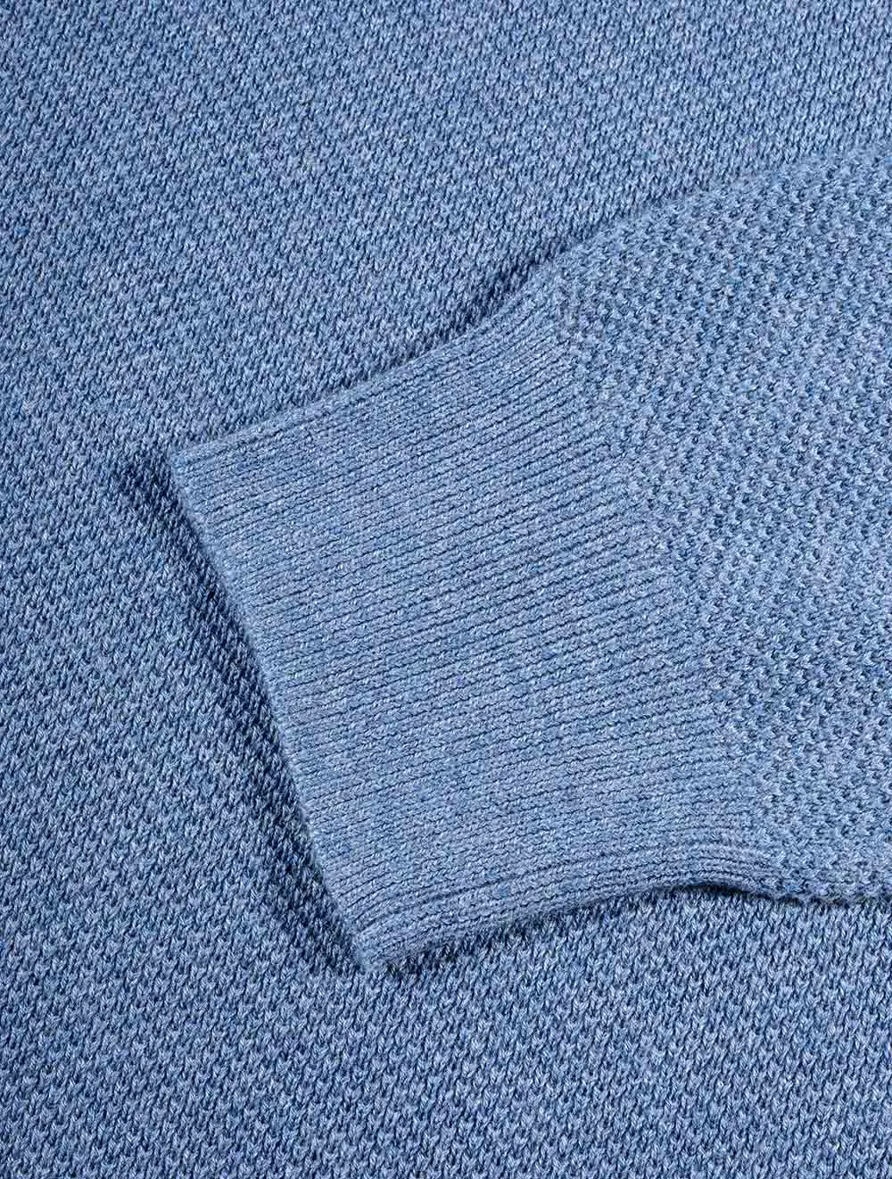 Baumwoll-Piqué-Halbzip in Denim Blue Melange