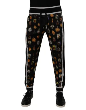 Dolce & Gabbana Religiöser Druck Seide Männer Jogger Herrenhose (Secondhand)