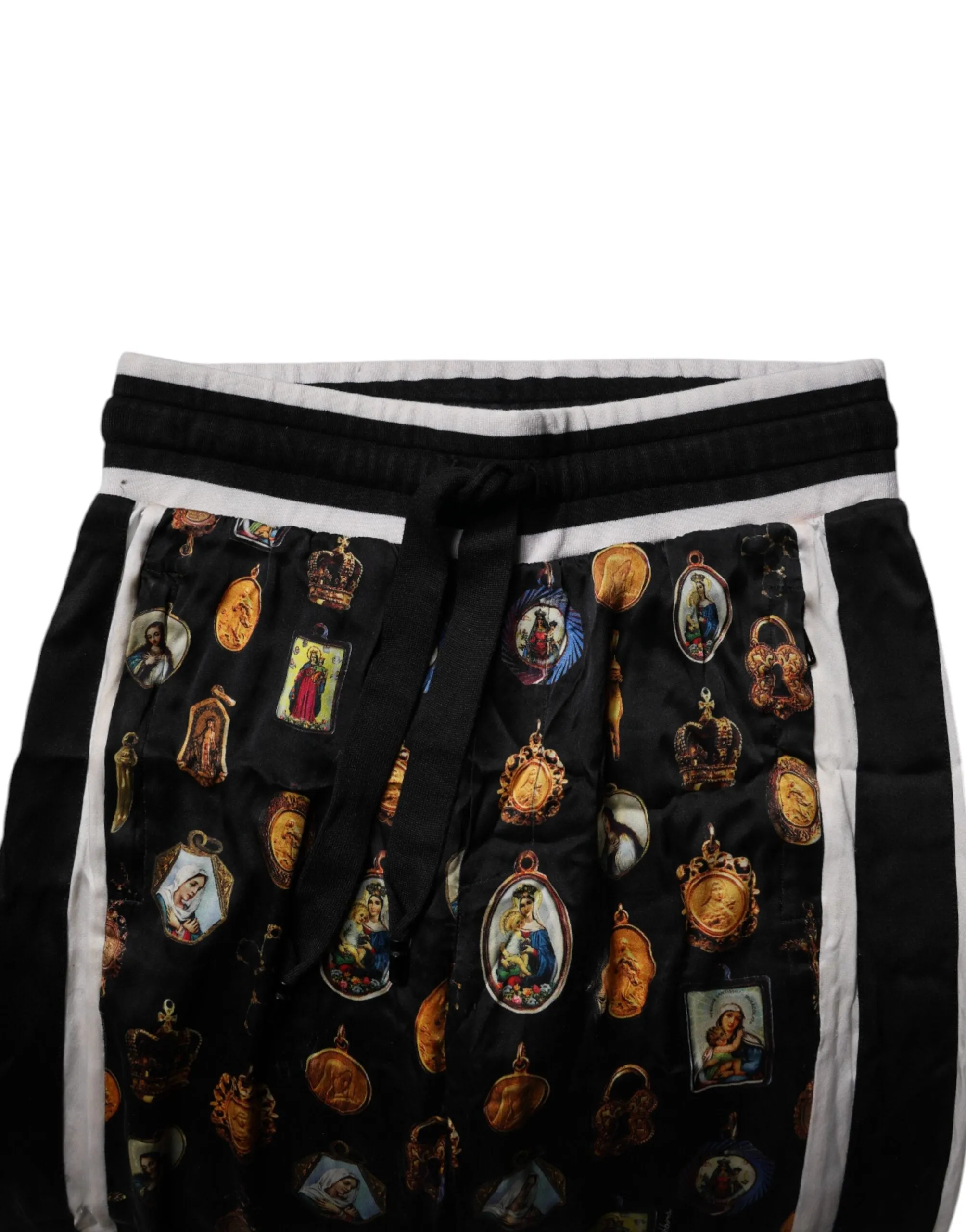 Dolce & Gabbana Religiöser Druck Seide Männer Jogger Herrenhose (Secondhand)