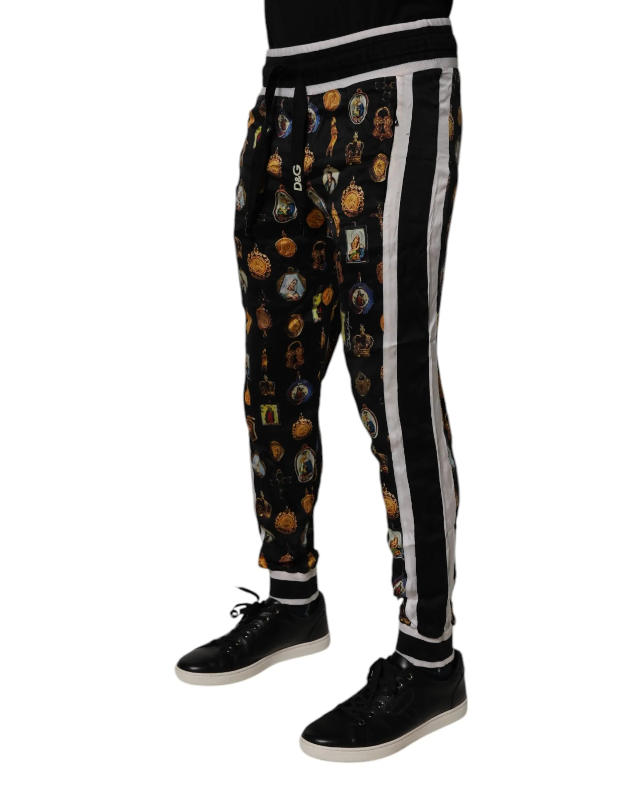 Dolce & Gabbana Religiöser Druck Seide Männer Jogger Herrenhose (Secondhand)