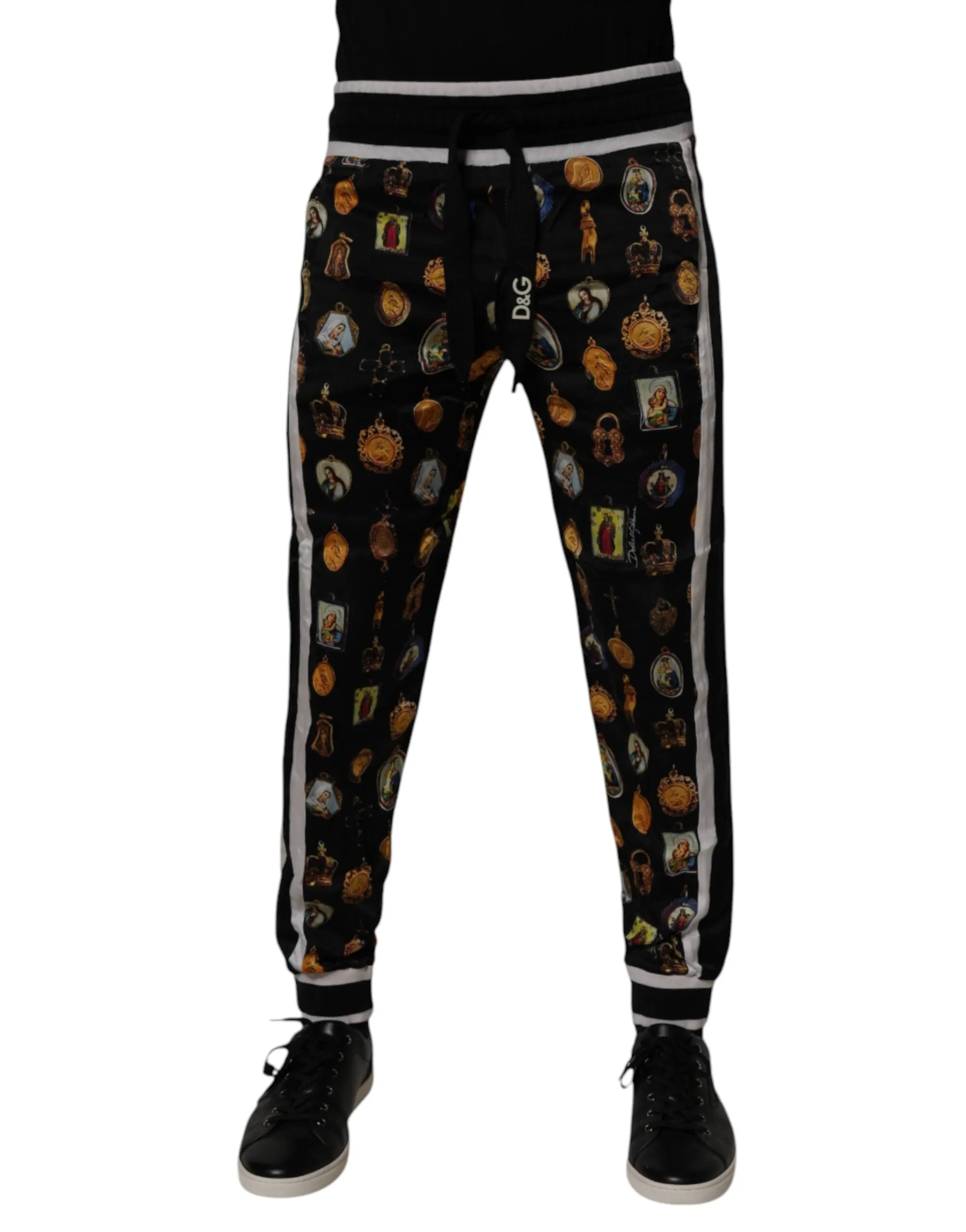 Dolce & Gabbana Religiöser Druck Seide Männer Jogger Herrenhose (Secondhand)