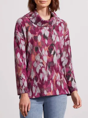 Drop-Shoulder Cowl-Neck Pullover in Rotpflaume