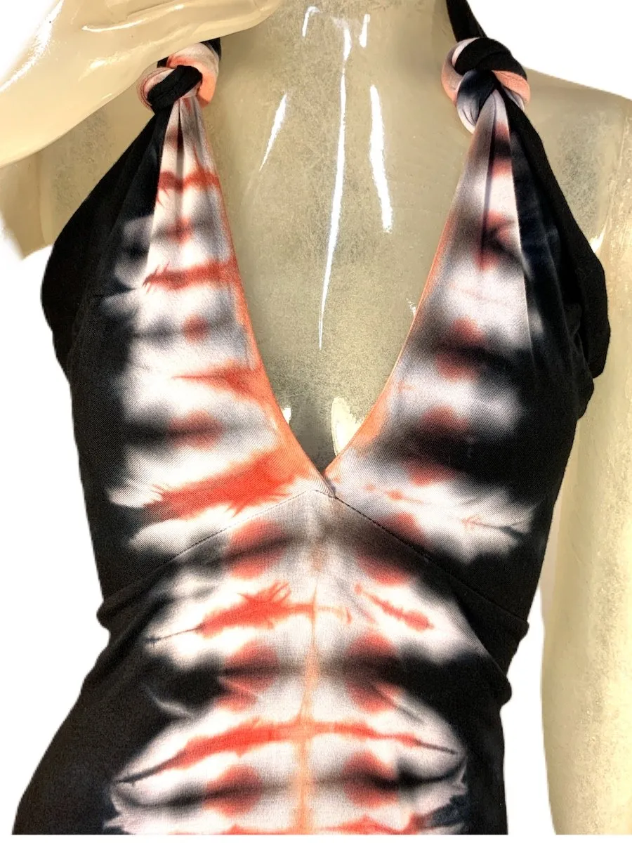 E-Motions Halter Maxi Kleid Schwarz Pink Tie Dye