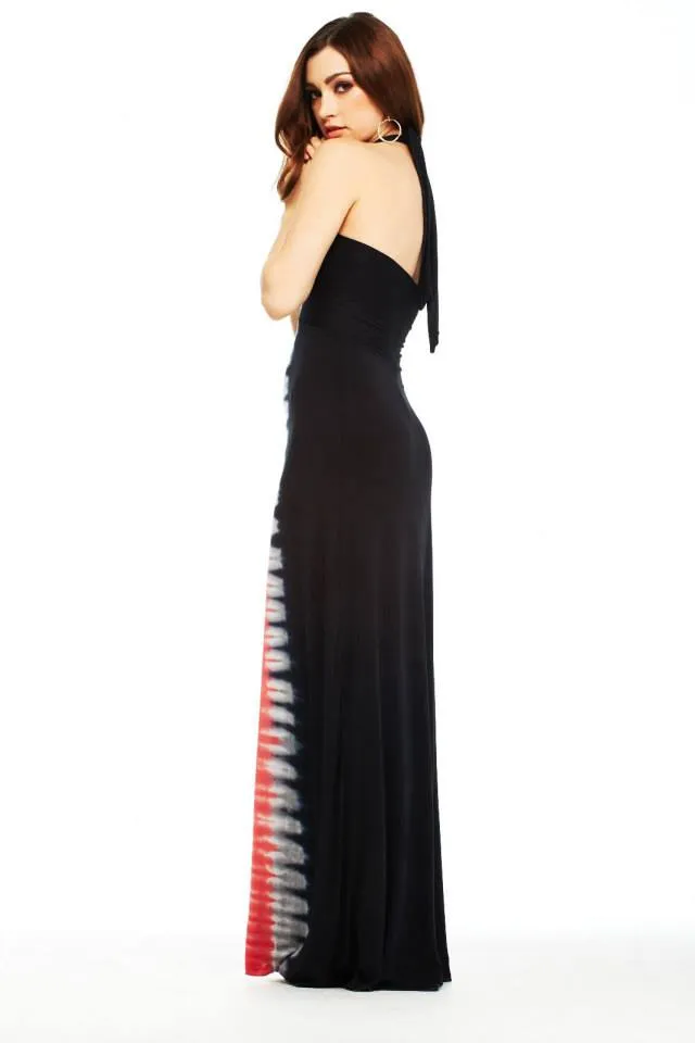 E-Motions Halter Maxi Kleid Schwarz Pink Tie Dye