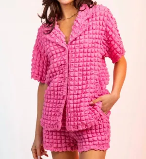 Emma Puffy Kurzarm-Shirt und Shorts-Set in Rosa
