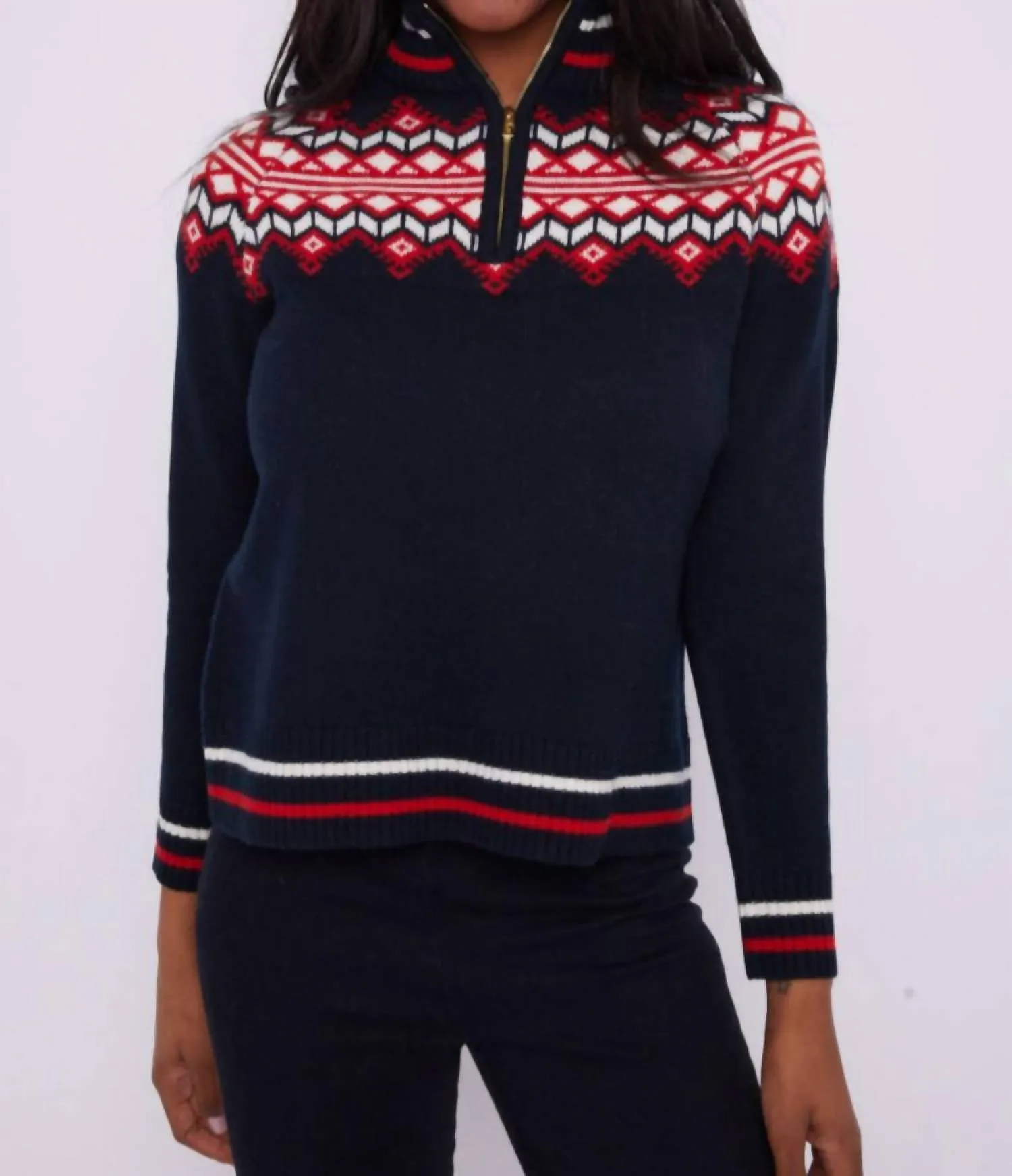 Fair Isle Reißverschluss-Pullover in Marineblau