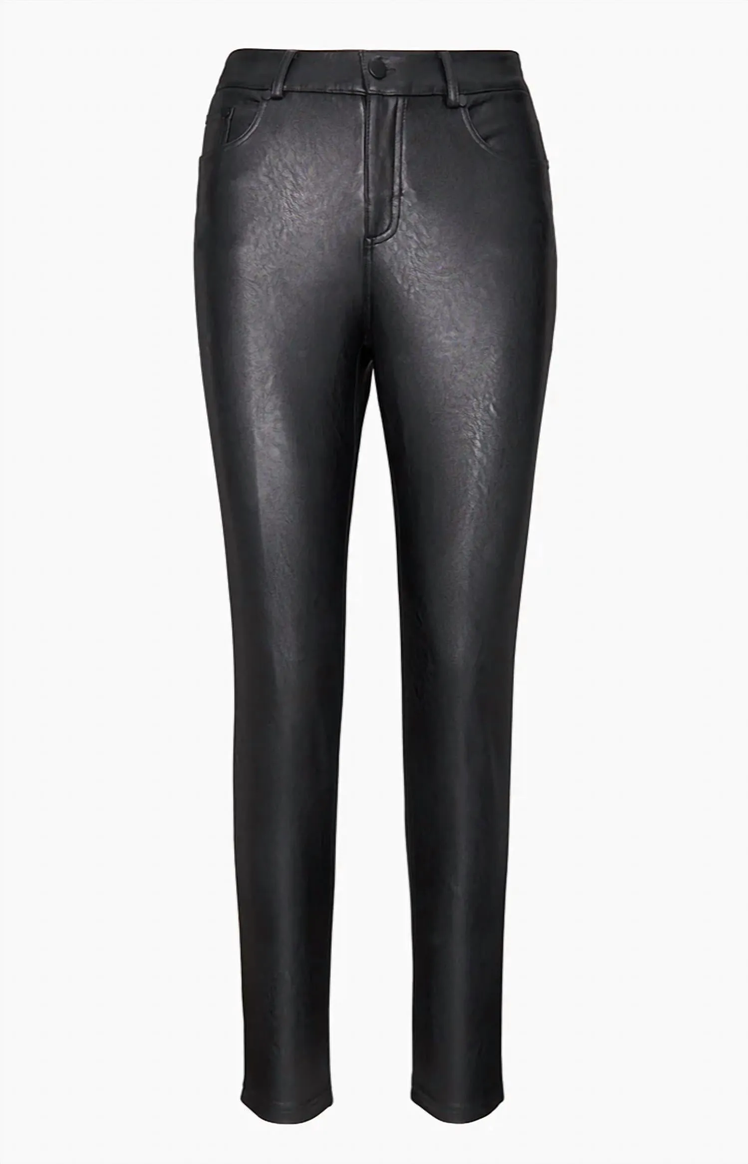 Fünf-Taschen-Hose aus Kunstleder in Schwarz