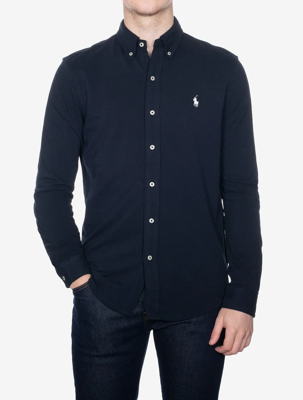 Leichtes Langarmshirt aus Mesh in Marineblau