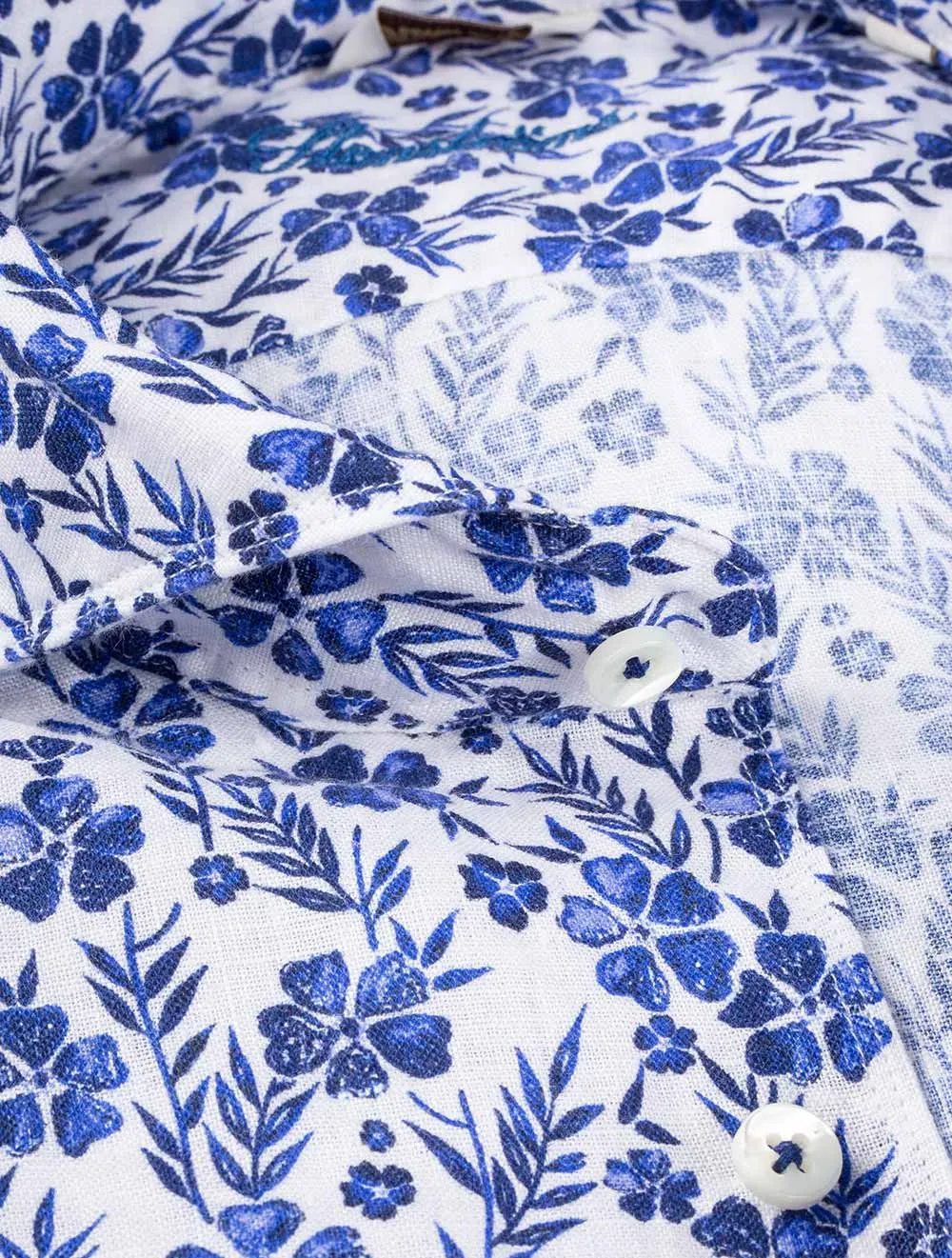 Floral Leinenhemd Weiß