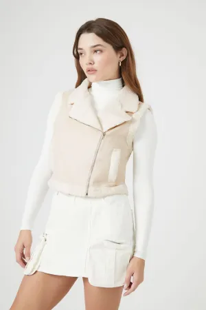Forever 21 Damen Kunst-Sherpa & Wildleder Weste Elfenbein Forever 21