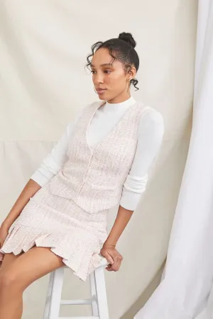 Forever 21 Damen Tweed Weste mit Knopfleiste Weiß/Rosa Forever 21