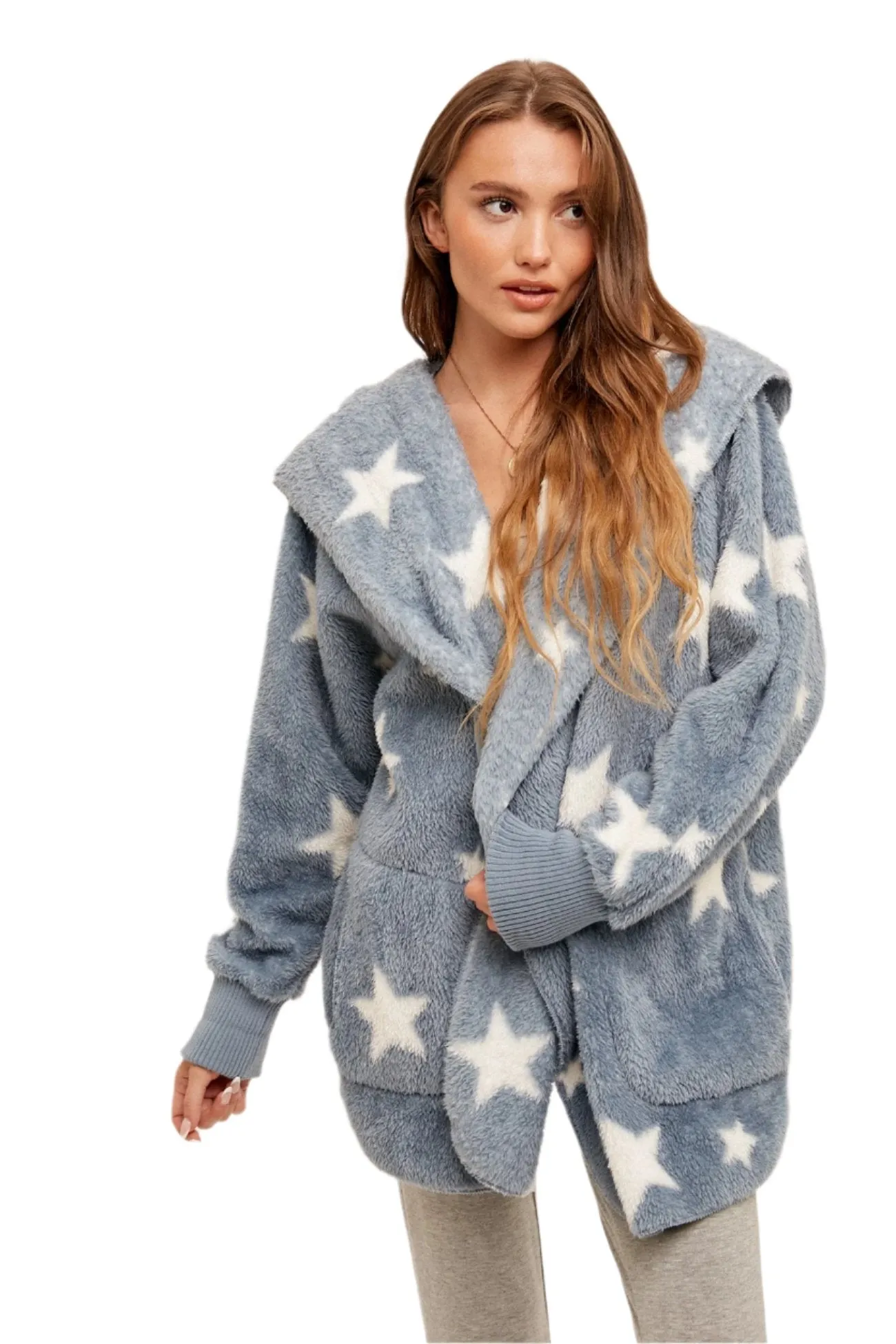 Hem & Thread Sternenprint Fuzzy Kapuzenjacke 8431W
