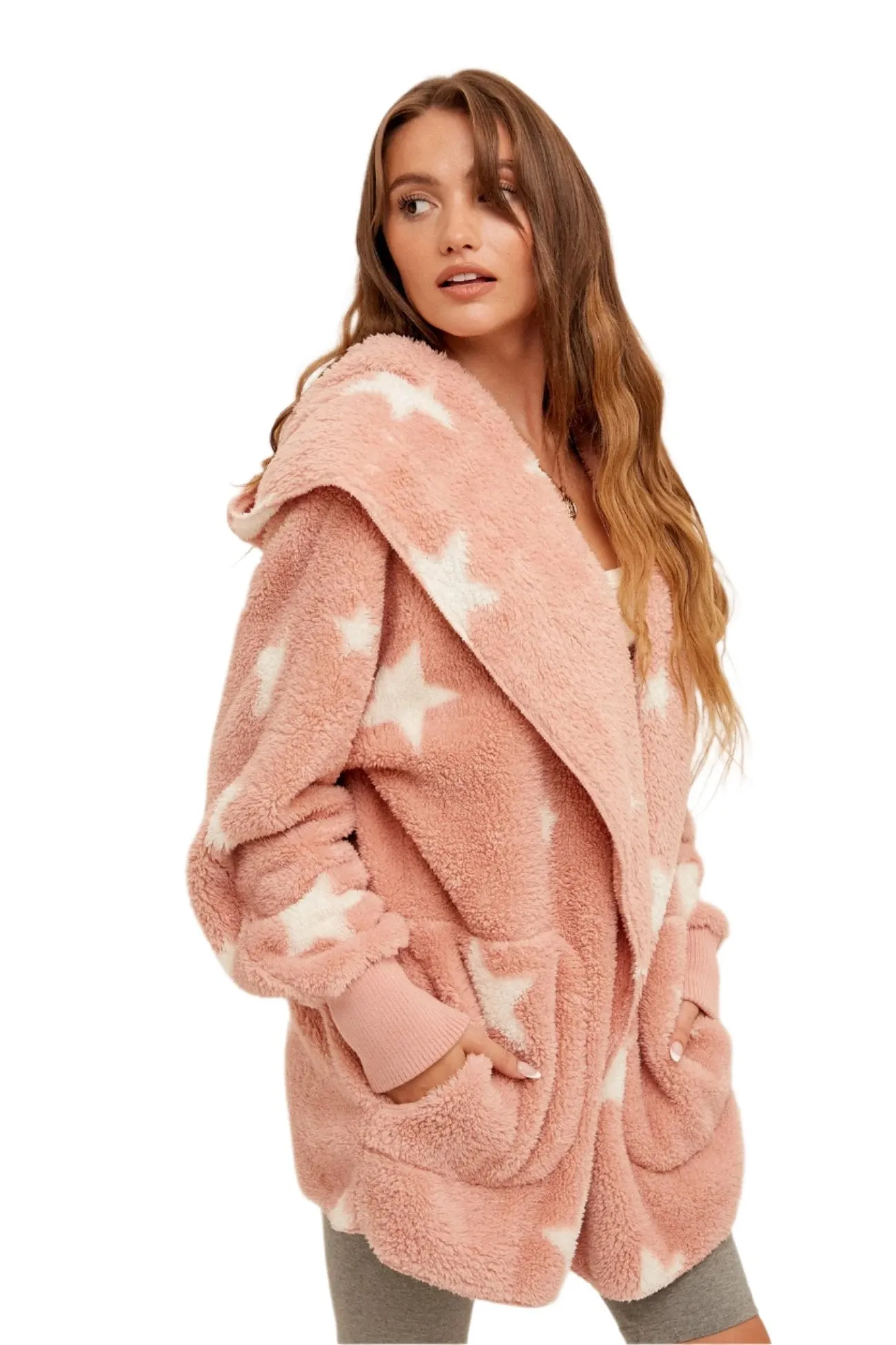 Hem & Thread Sternenprint Fuzzy Kapuzenjacke 8431W