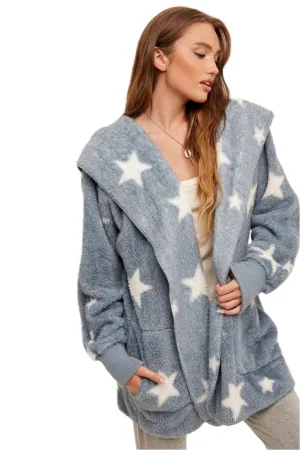 Hem & Thread Sternenprint Fuzzy Kapuzenjacke 8431W