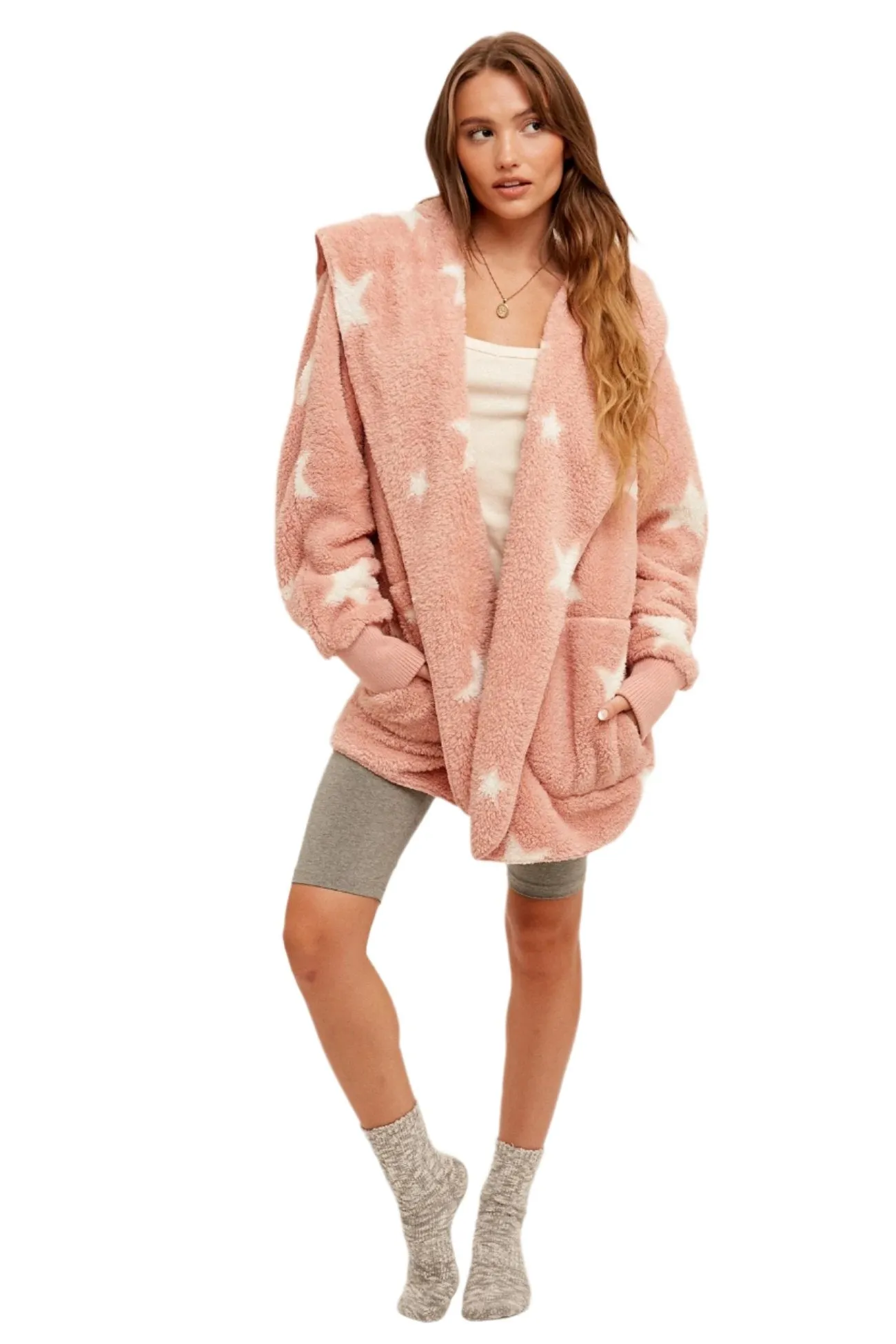 Hem & Thread Sternenprint Fuzzy Kapuzenjacke 8431W