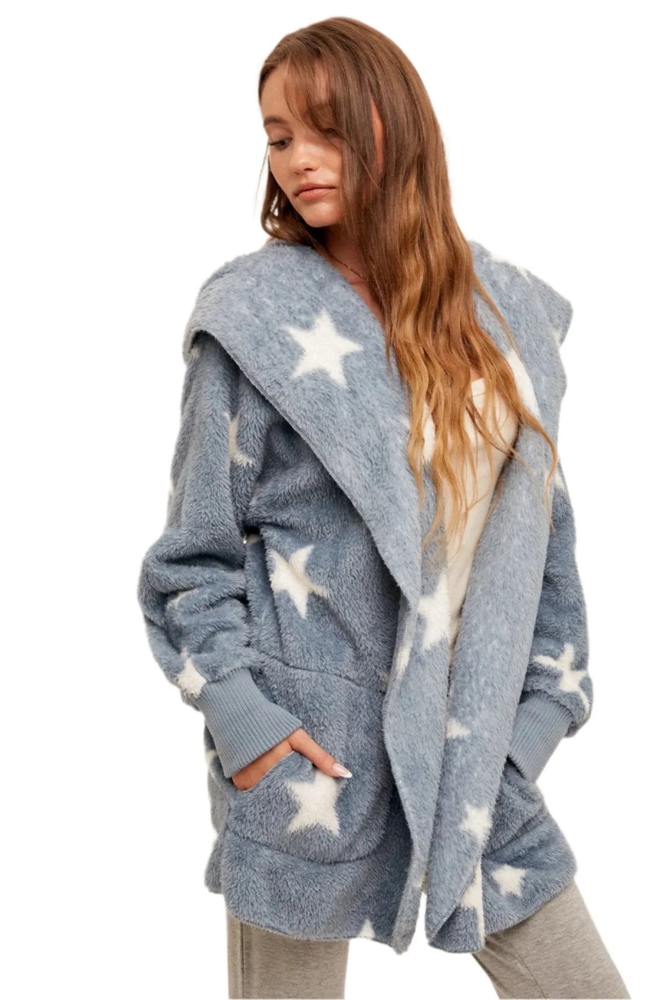 Hem & Thread Sternenprint Fuzzy Kapuzenjacke 8431W