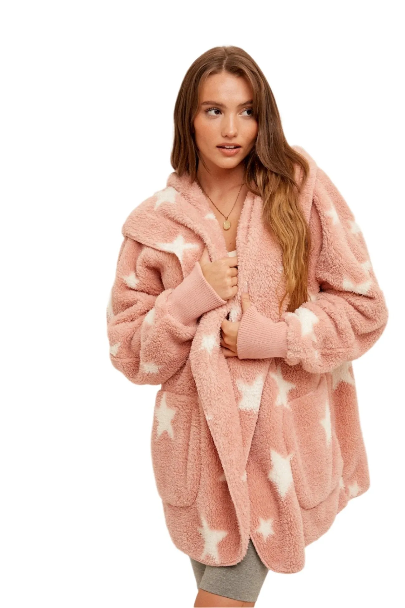 Hem & Thread Sternenprint Fuzzy Kapuzenjacke 8431W