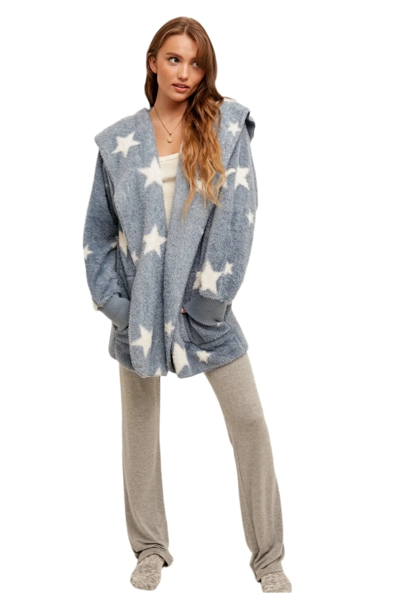 Hem & Thread Sternenprint Fuzzy Kapuzenjacke 8431W