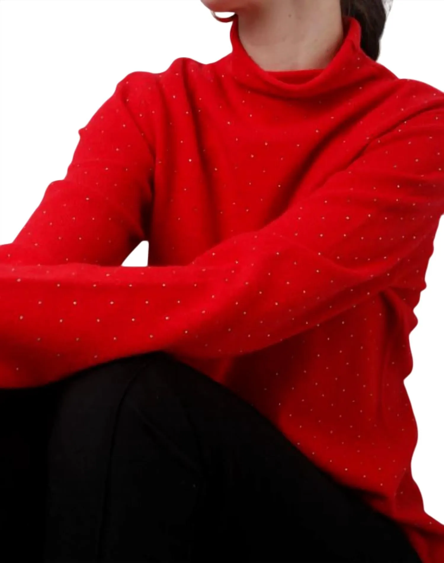 Juwelenbesetzter Mockneck-Pullover in Sizzle Rot