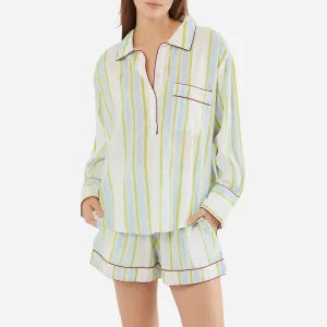 Leichtes Baumwoll-Pyjama-Set mit Streifen in Babyblau / Grün