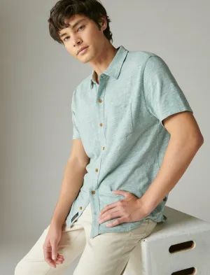 Lucky Brand Leinen Kurzarm-Hemd mit Knopfleiste in Salbeigrün Lucky Brand