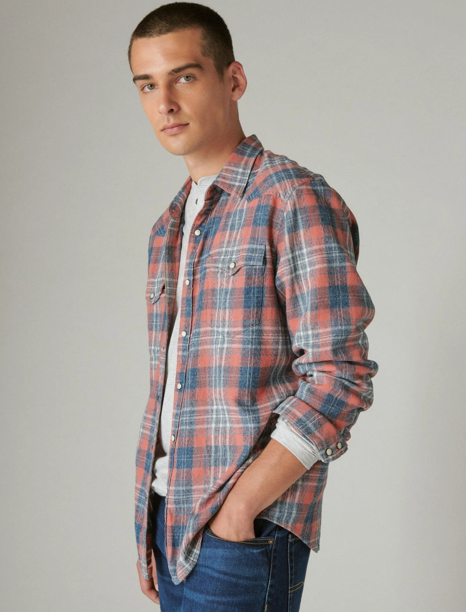 Lucky Brand Western Langarmhemd Indigo Karo Lucky Brand