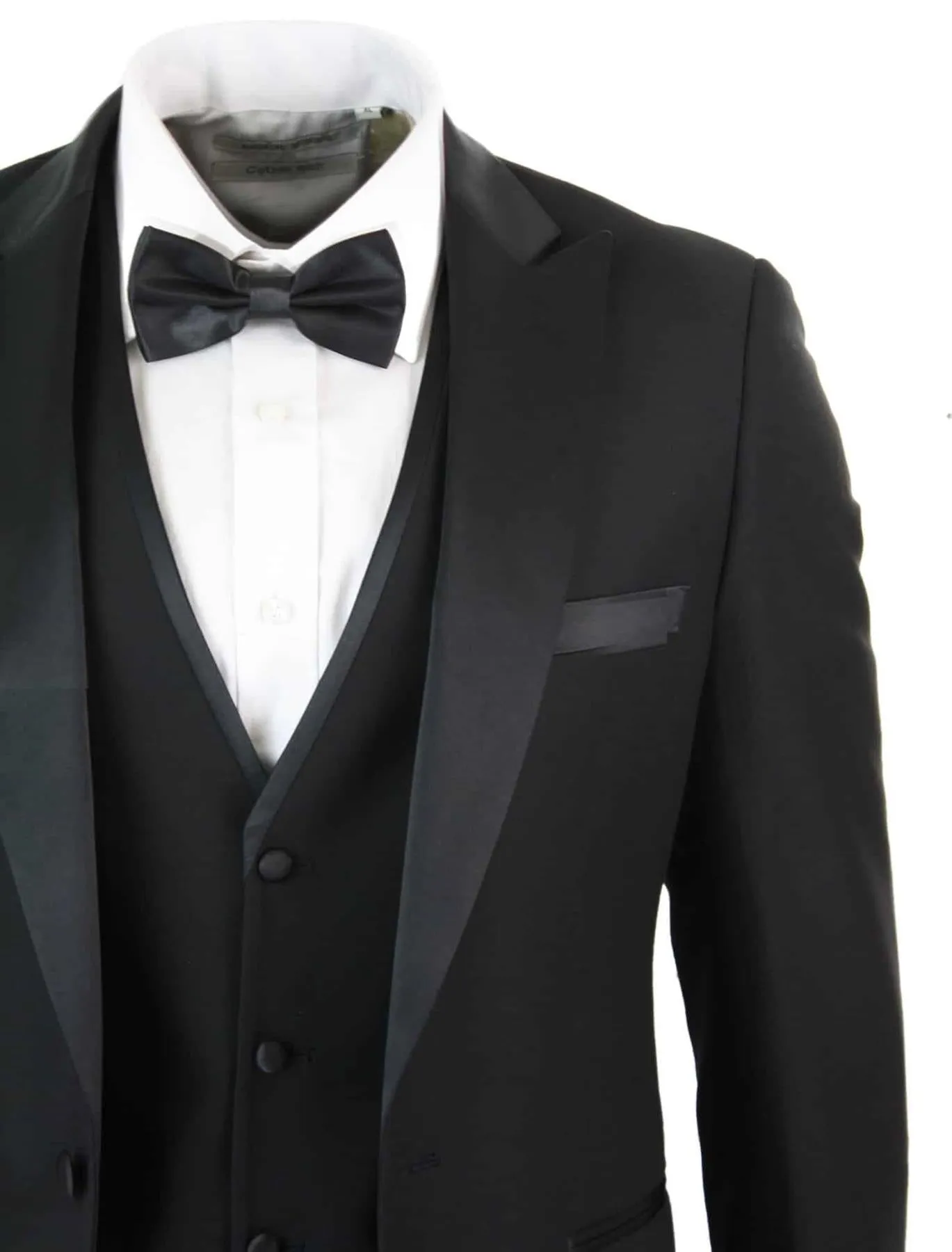 Herren 3-teiliger schwarzer Smoking Anzug Klassische Satin Abendanzug Maßgeschneidert Hochzeit Prom