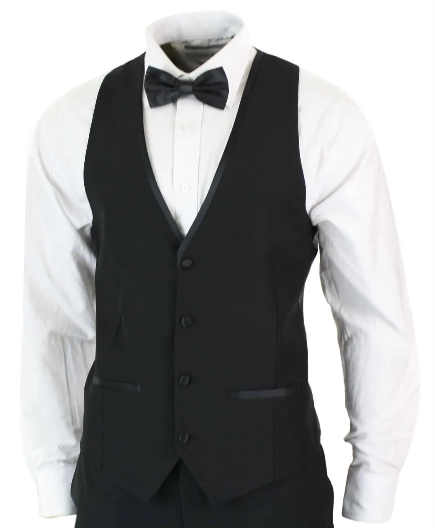 Herren 3-teiliger schwarzer Smoking Anzug Klassische Satin Abendanzug Maßgeschneidert Hochzeit Prom