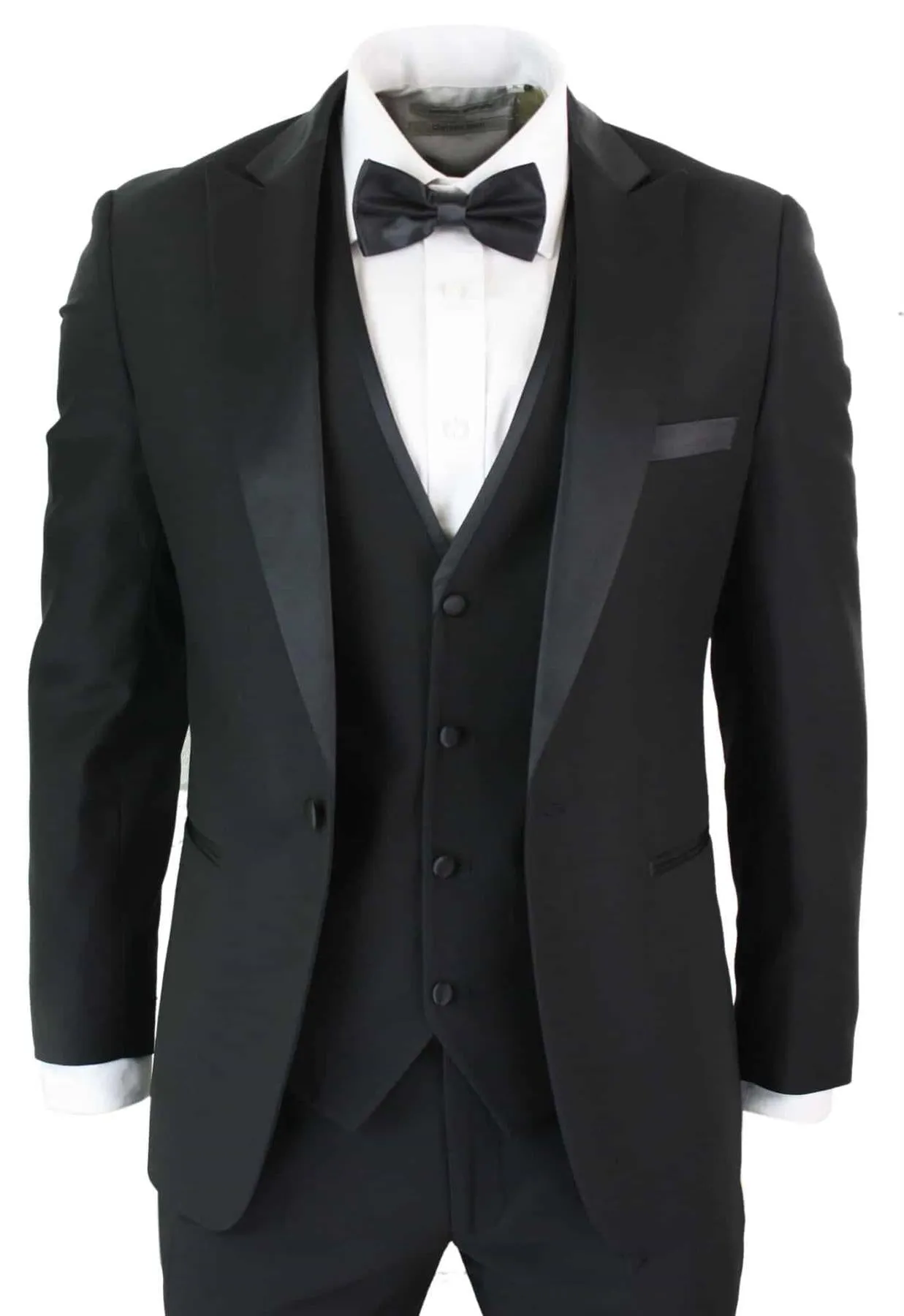 Herren 3-teiliger schwarzer Smoking Anzug Klassische Satin Abendanzug Maßgeschneidert Hochzeit Prom