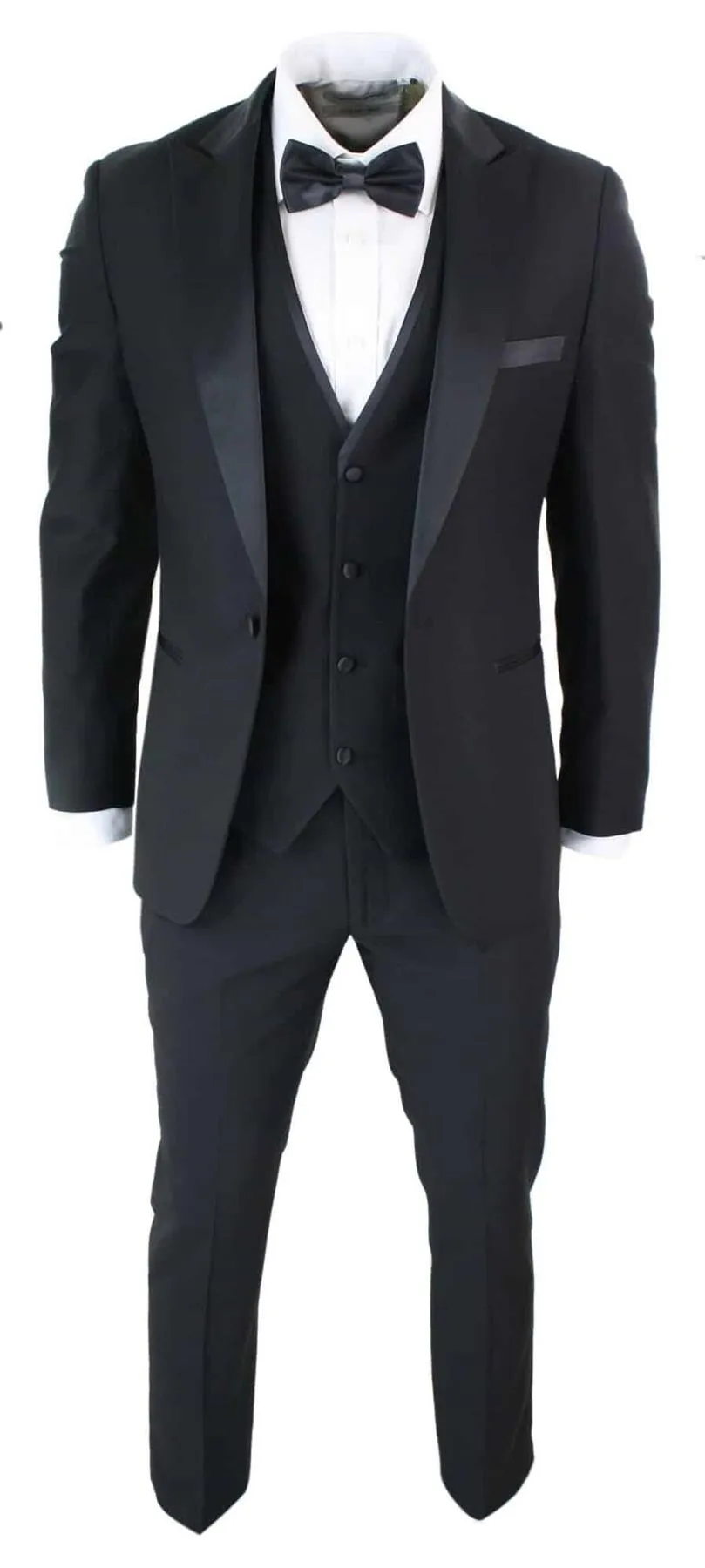 Herren 3-teiliger schwarzer Smoking Anzug Klassische Satin Abendanzug Maßgeschneidert Hochzeit Prom