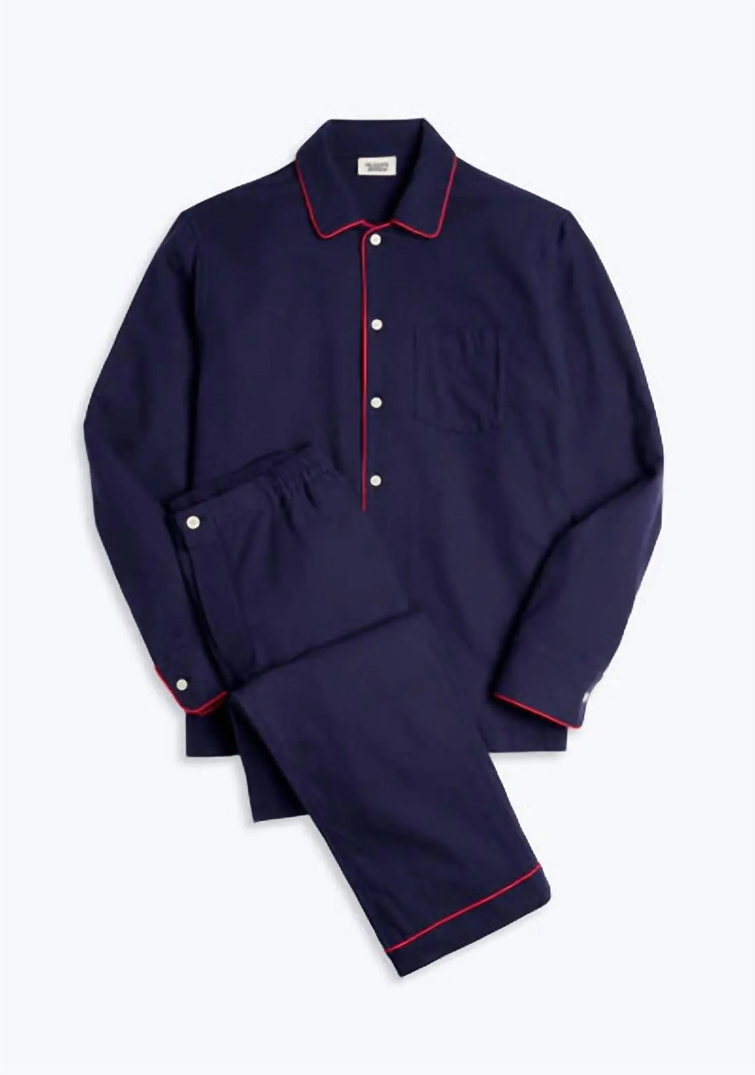 Herren-Henry-Pyjama-Set in Marineblau/Rot mit Flanell-Paspelierung