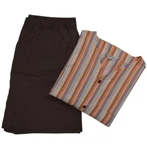 Herren-Streifen-Pyjama-Set aus Baumwolle in Orange/Braun
